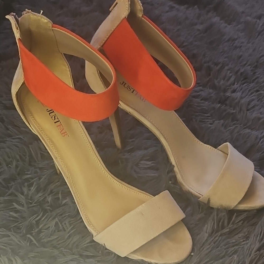JustFab Red and Tan Heels with Strappy Design